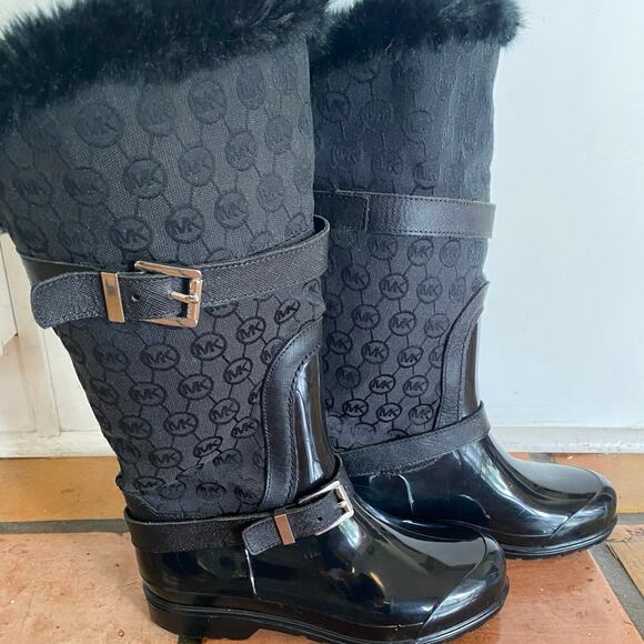 Michael Kors Woman's Fulton Monogram‎ Jacquard Rubber Rainboot, Black - Picture 1 of 10